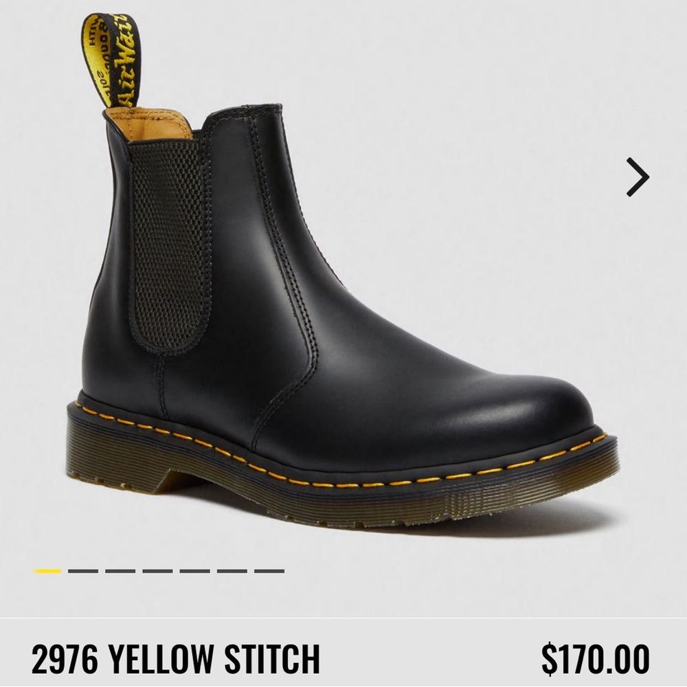 DOC MARTINS 2976 YELLOW STITCH SMOOTH LEATHER CHELSEA BOOTS- SIZE 8 WOMENS